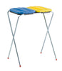 Foldable Double Sack Holder with Blue & Yellow Coloured Lids. Tubular Galvanised Steel Frame.