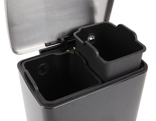 Two separate plastic liners in the Eko E-Cube Recycling Pedal Bin for efficient waste segregation.