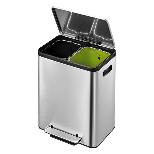 Stainless steel recycling bin 2 X 15 litre pedal bin