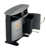 4 in 1 outdoor recycling bin with one front door opened revealing the inner compartment. 