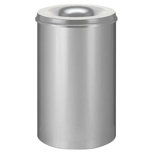 Silver 110 litre self extinguishing waste paper bin with hole aperture to the lid