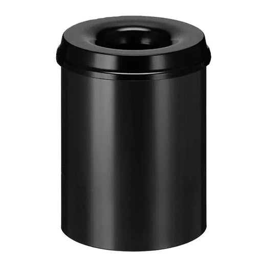 15 Litre round waste paper bin with black body and black lid with circular aperture to the lid