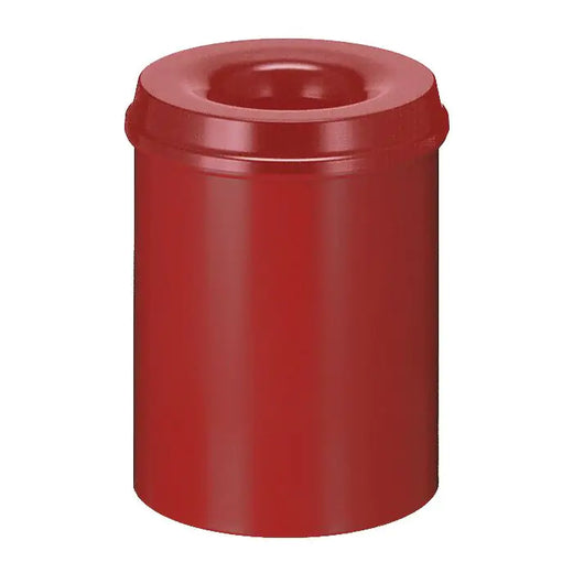 All red self extinguishing waste paper bin with removable lid and hole aperture for waste disposal