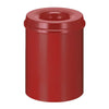 All red self extinguishing waste paper bin with removable lid and hole aperture for waste disposal