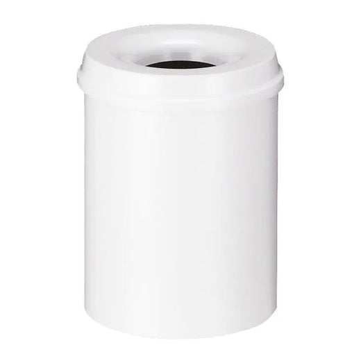 All white construction self extinguishing waste paper bin in a 15 litre capacity 