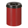 Round litter bin with hole aperture in the black lid, powder coated red body