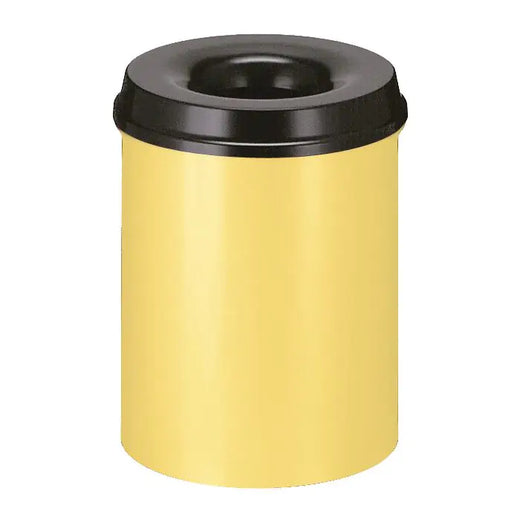 15 Litre capacity litter bin, powder coated in yellow with a black lid with hole aperture