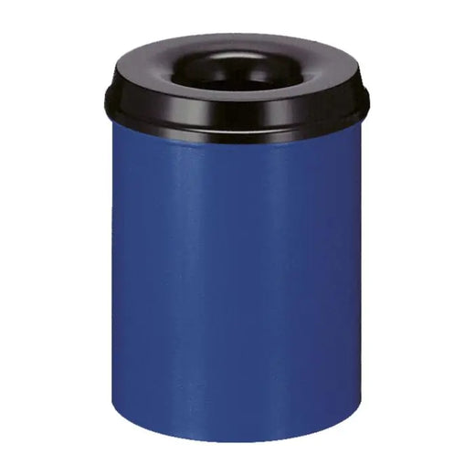 15 Litre capacity waste paper bin, powder coated with a blue body and black removable lid