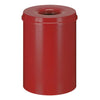 Round 30 litre self extinguishing waste paper bin, powder coated in red with red lid