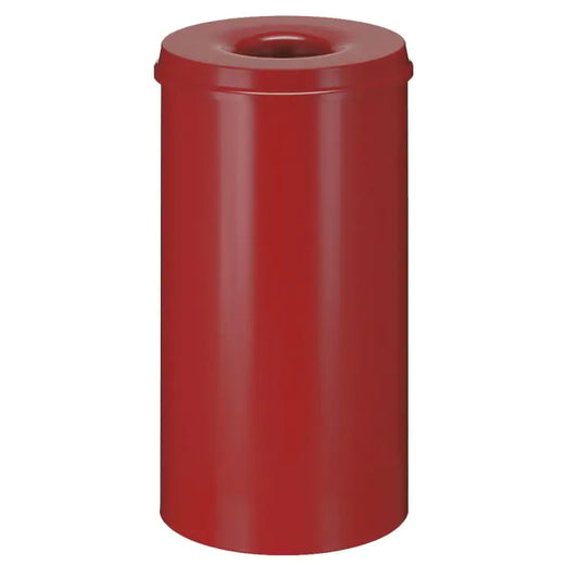 50 Litre freestanding waste paper bin, powder coated with red body and red lid with circular aperture