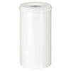 Freestanding circular litter bin, powder coated in white with a white lid in a 50 litre capacity