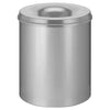Stainless steel lid and bodied self extinguishing litter bin, circular aperture in the lid