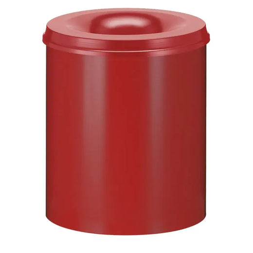 80 Litre powder coated litter bin, red body and red lid with circular aperture in the lid