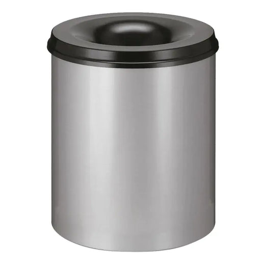 Aluminium body with black lid circular self extinguishing litter bin with hole aperture in the lid