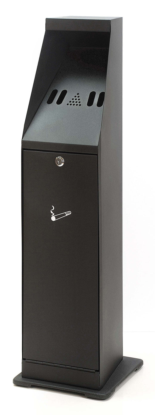 4.4 Litre Black All Weather Free Standing Cigarette Post with Integrated Tamper-proof Lock Mechanism.