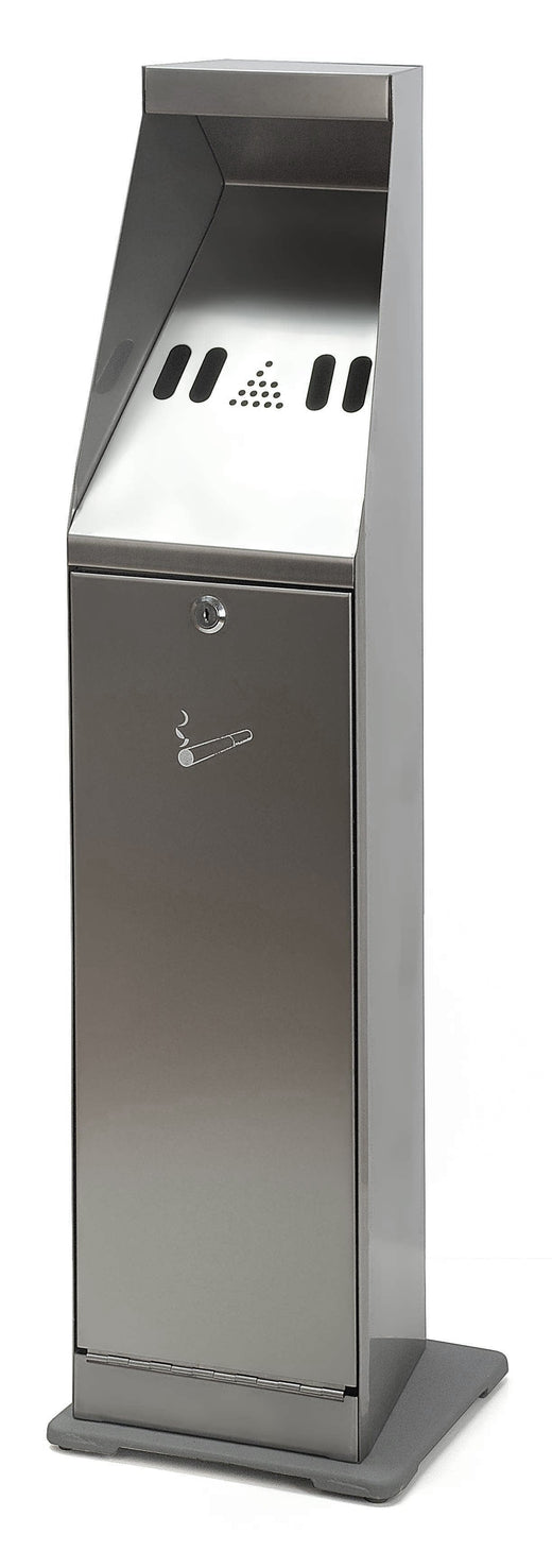 4.4L Stainless Steel Free Standing Cigarette Post with heavy-duty foot plate. Weather and Fire-resistant.