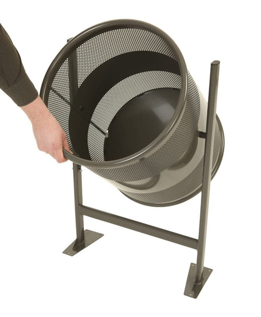 Wide Aperture Outdoor Litter Bin with a tilt mechanism to to facilitate emptying and cleaning.