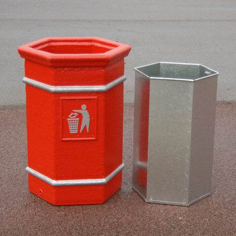 Glass Fibre Hexagonal Open Top Litter Bin - 84 Litre