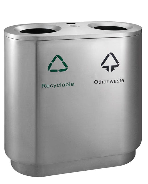 Stainless steel trash can with two large circular throw-in aperture