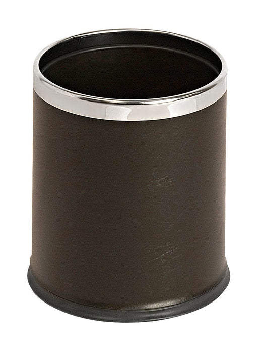 a paper bin in black color, featuring a large aperture and a leather-like finish.