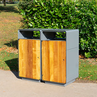 Dual Recycling Bin with Iroko Wood Panels - 200 Litres