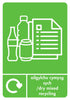 Green Dry Mixed Recycling label Featuring Bilingual Instructions