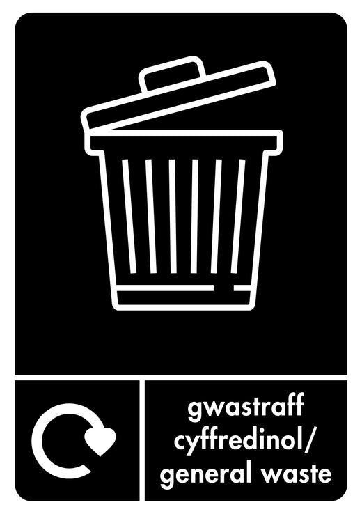 Bilingual Black General Waste Paper Recycling label 