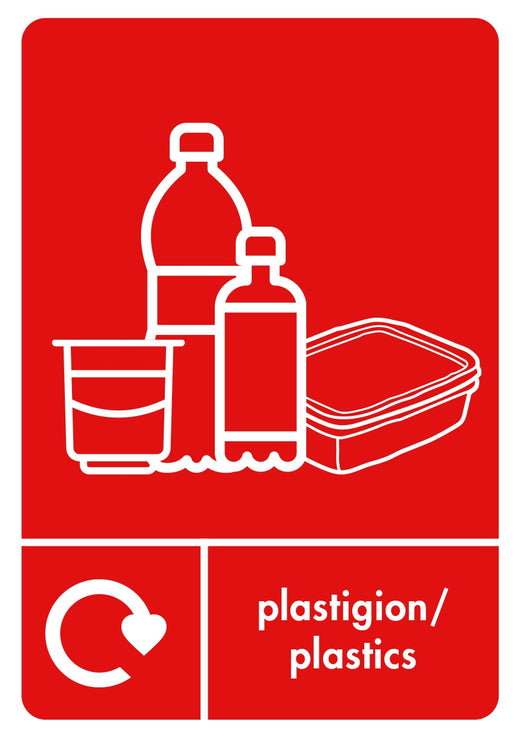 Red Bilingual Plastics Waste Sticker 