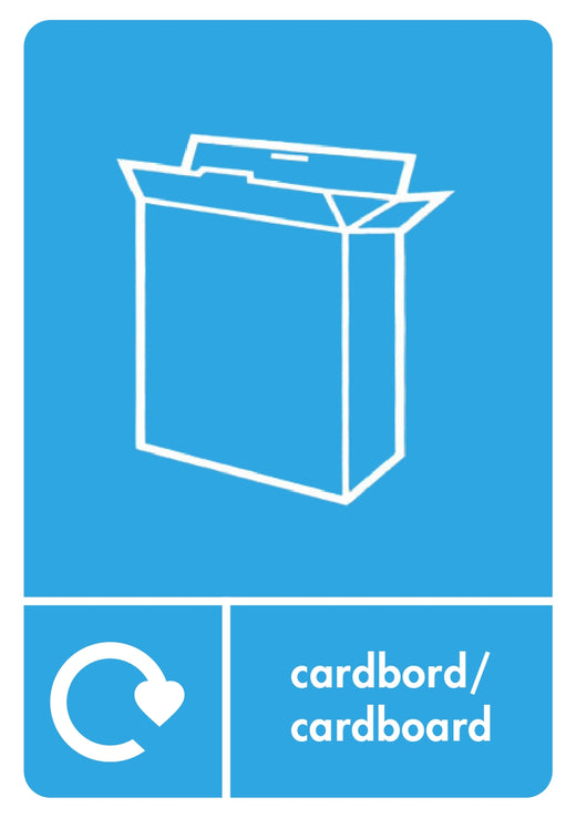 Blue Cardboard Recycling Sticker with Bilingual Labeling