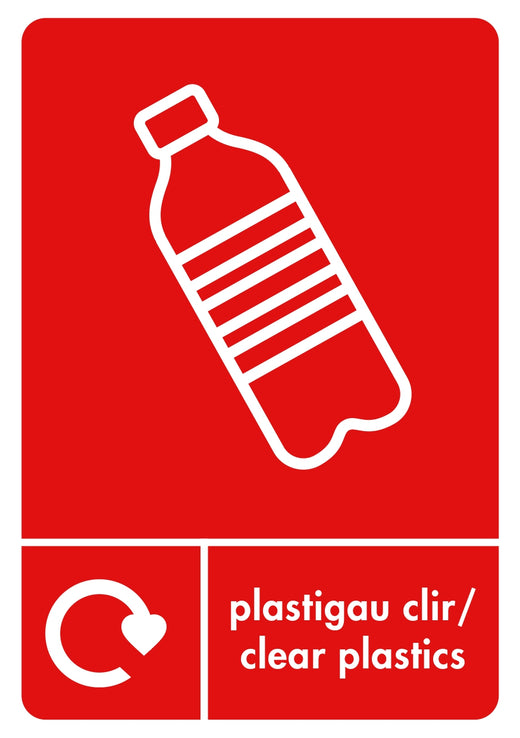 Bilingual Red Clear Plastics Recycling Label