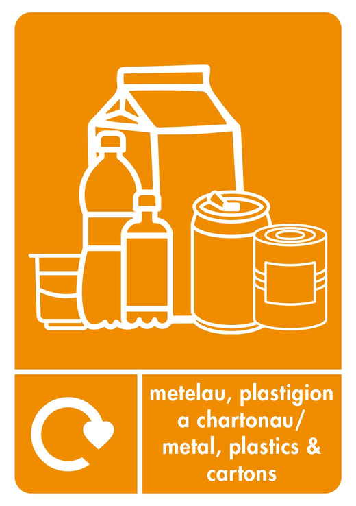 Bilingual Metals, Plastics & Cartons Sticker with Dual Language Signage 