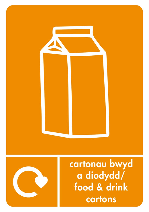 Orange Bilingual Waste Recycling Label for Food & Drink Cartons.