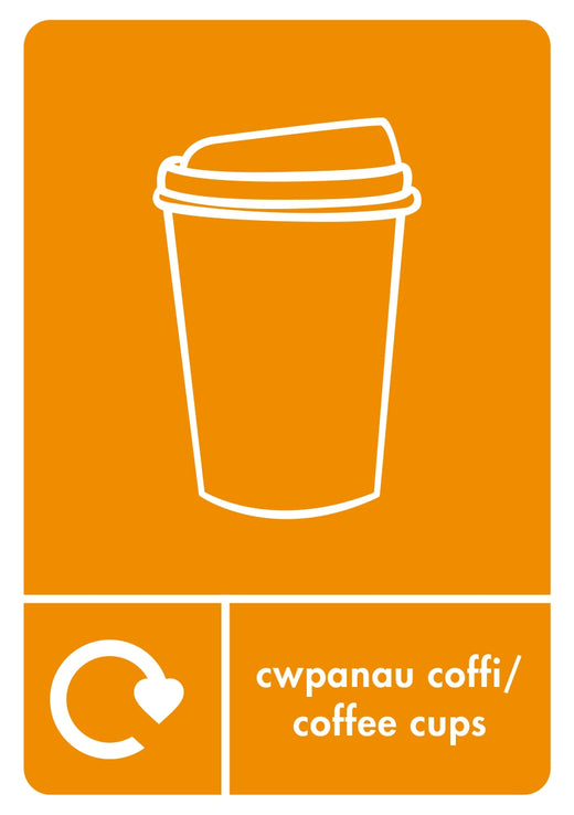 Bilingual Orange Recycling Bin - Coffee Cups Only