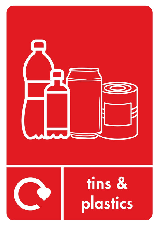 A5 Tins & Plastics Recycling Sticker