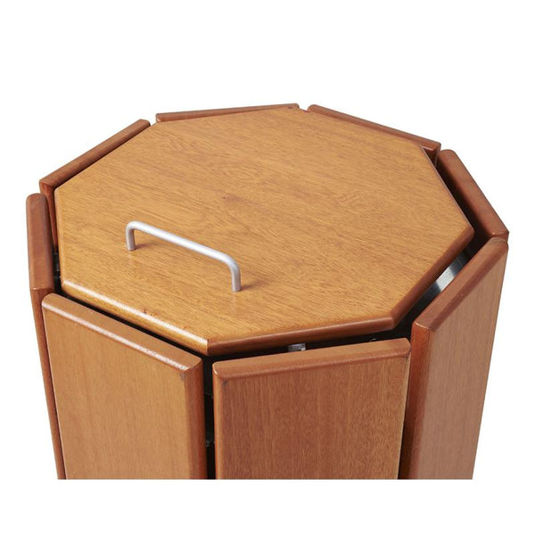 Octagonal litter bin with lid closed and aluminium handle