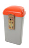 Back of a fire resistant outdoor bin. Can be mounted on any wall or post with fittings as optional extras.