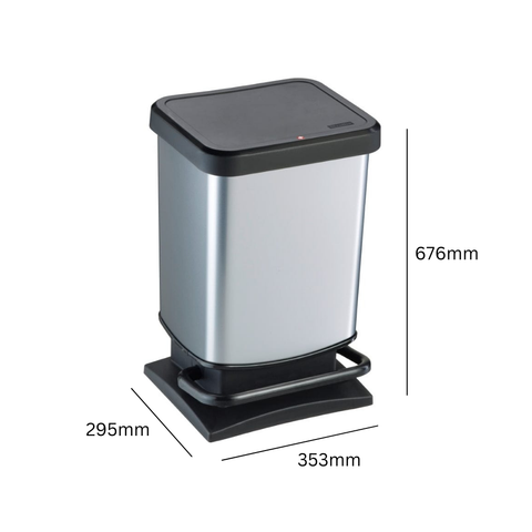 40 Litre Metal Look Plastic Pedal Bin