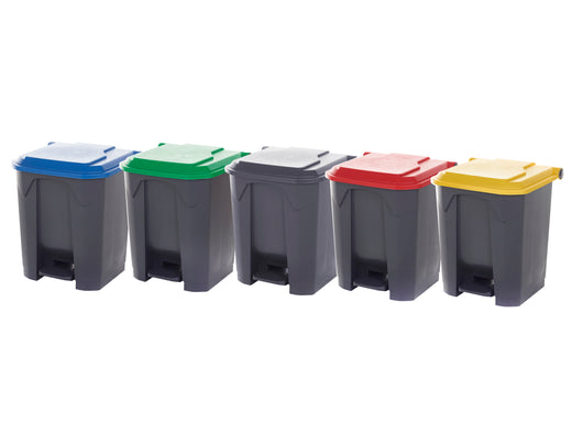 Group of Four 30 Litre Pedal Bins with Different Coloured Lids