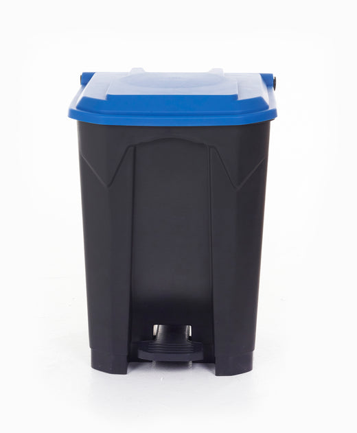 Blue-coloured lid pedal trash bin