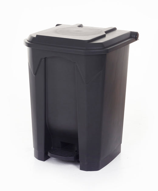 Grey-coated trash bin with foot pedal
