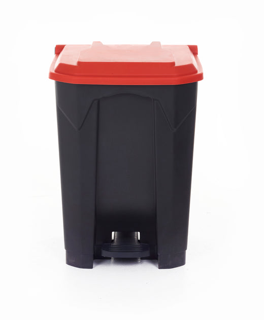 Trash bin featuring red cover