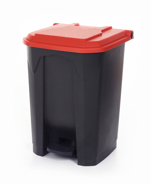 Red-tinted lid pedal waste bin