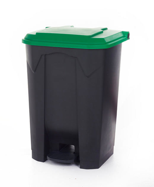 Garbage bin with a green-colored lid