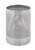 Perforated waste bin with open top aperture made in stainless steel. 