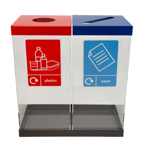 Double Clear Recycling Bins with Tray - Available in 2 Sizes