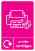 A5 magento recycling sticker, printer and ink cartridges iconography in white with text 