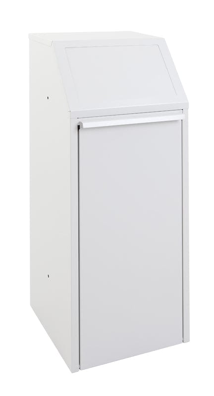 White push flap litter bin with front opening access panel to allow access for waste removal