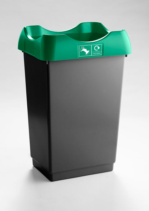 Open Top Recycling Bin with Coloured Lids and Stickers - 50 Litre