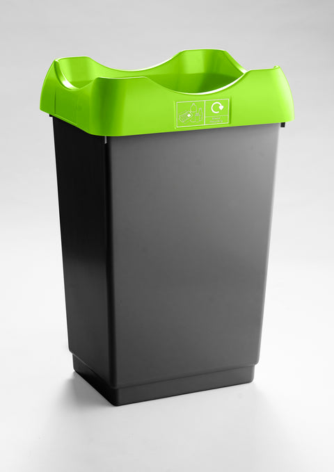 Open Top Recycling Bin with Coloured Lids and Stickers - 50 Litre