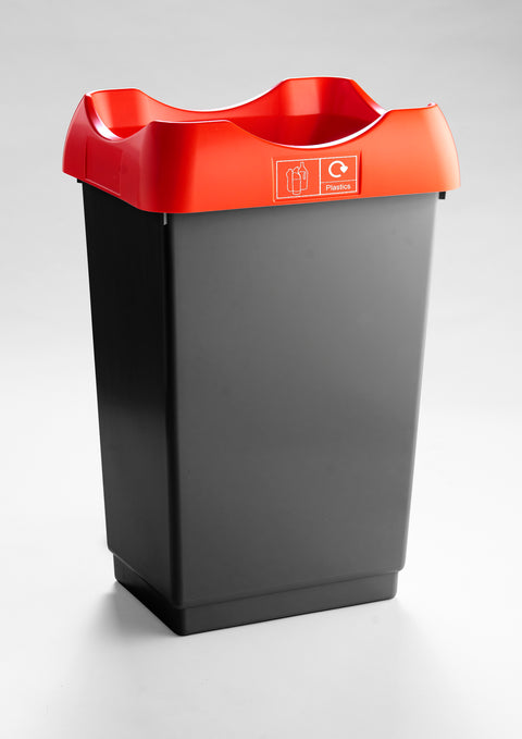 Open Top Recycling Bin with Coloured Lids and Stickers - 50 Litre